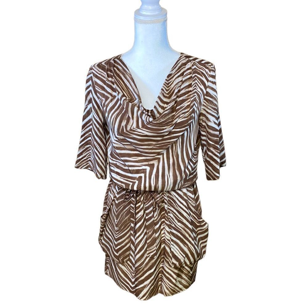 BCBG MAXAZRIA Ayshea Silk Animal Print Tie Waist Mini Dress Women’s Size XS